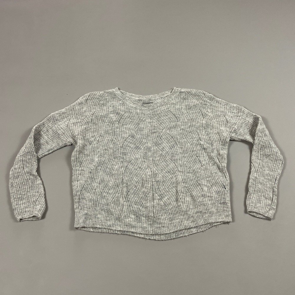 Anthropologie Grey Pointelle Knit Wool Blend Sweater Long Sleeve Crew Neck XS